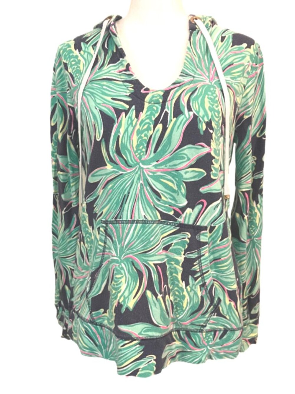 Lily Pulitzer Black, Green & Pink Wheaton Tropical Tiger Palm Hoodie Size XS